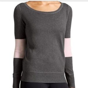 Athleta Gray and Pink Crew Neck Sweater with Color-Block Design